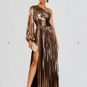 Retrofete Bronze One-Shoulder Metallic Maxi Dress